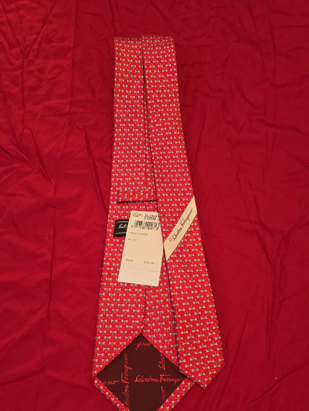 Salvatore Ferragamo Red Silk Tie with White and Light Blue Motif